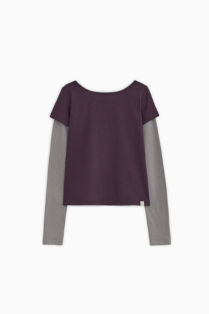 FLORAL LABEL LAYERED T-SHIRT, PURPLE