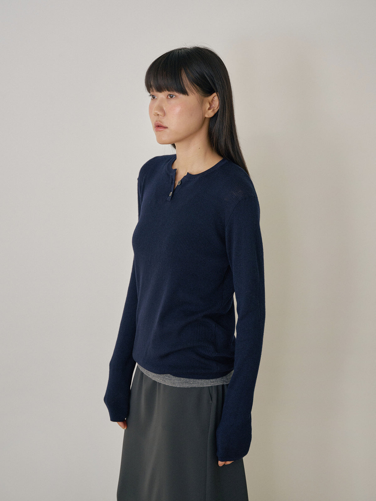 Henley Neck Pullover - Navy 5