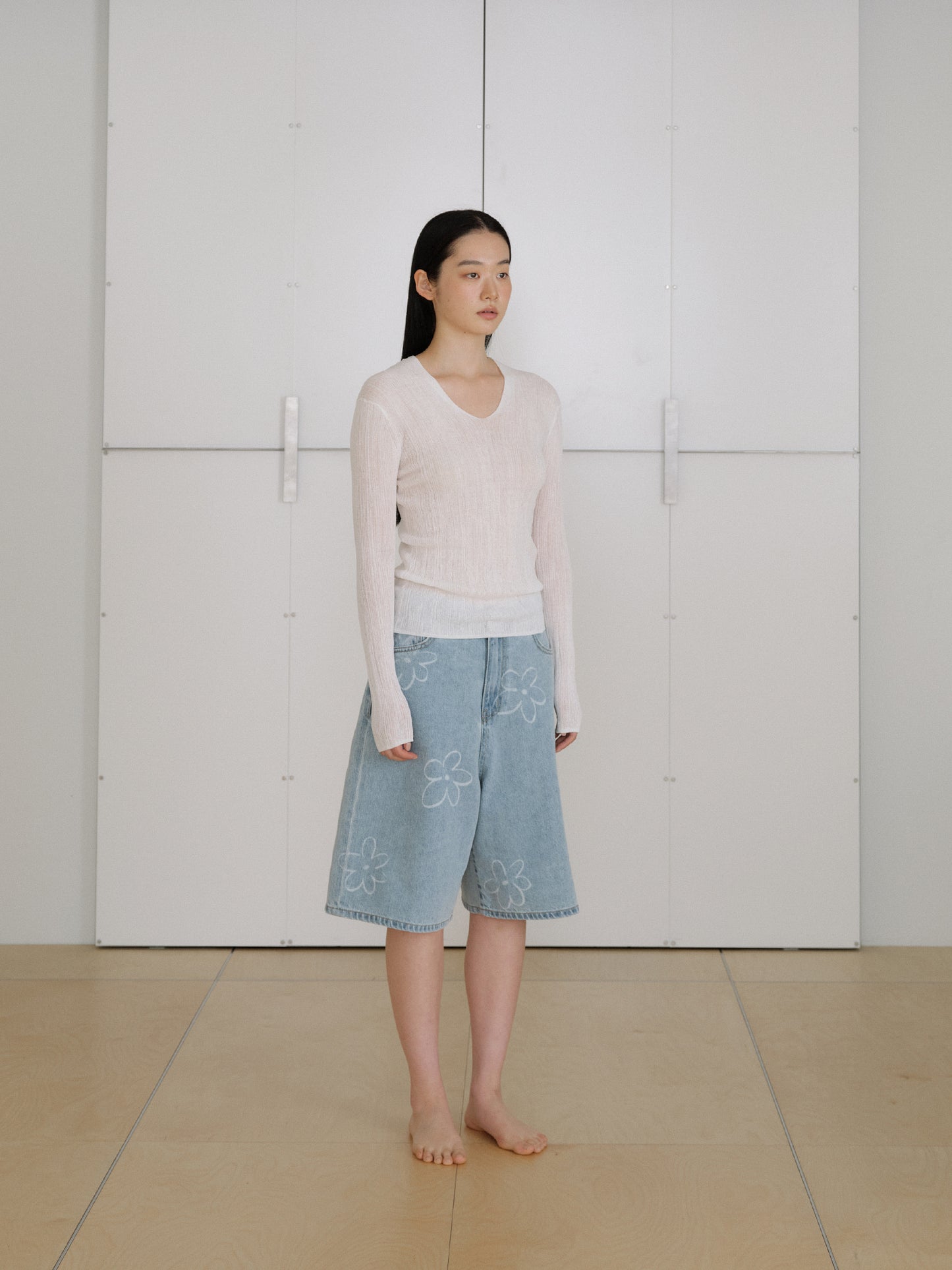 Multi Rib V-neck Pullover - Ivory