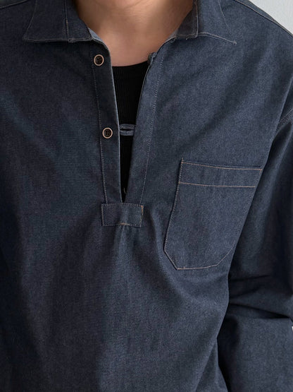 Denim-Mood Half Placket Shirt