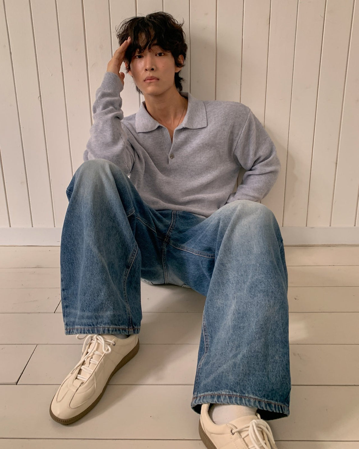 Roll-Down Wide Denim Pants