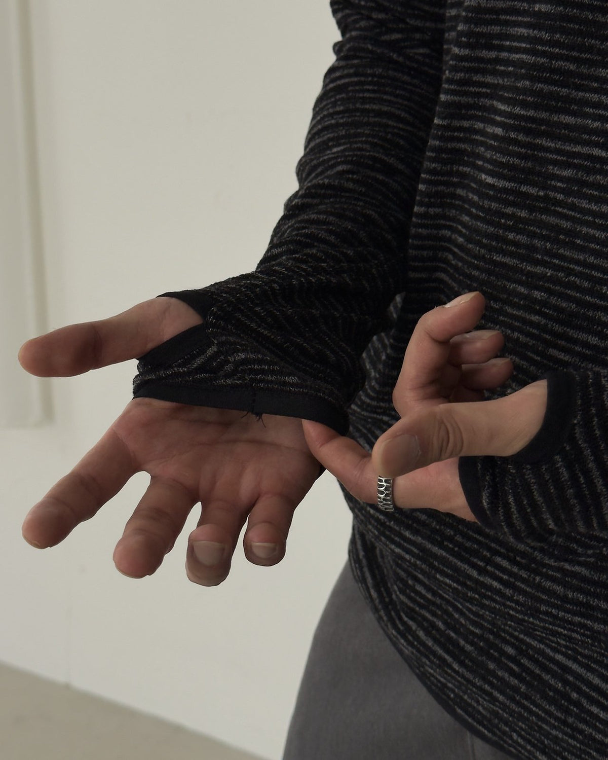 Stripe Texture Finger Hole Hoodie