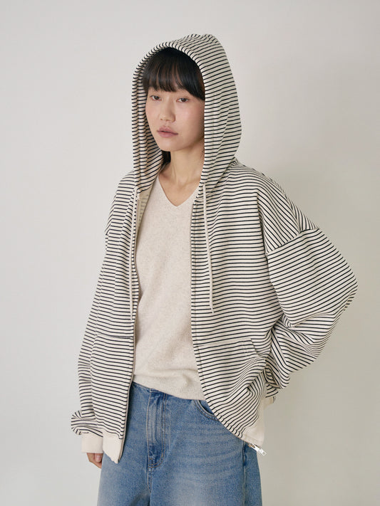 Stripe Hoodie Zip-up - Ivory 5