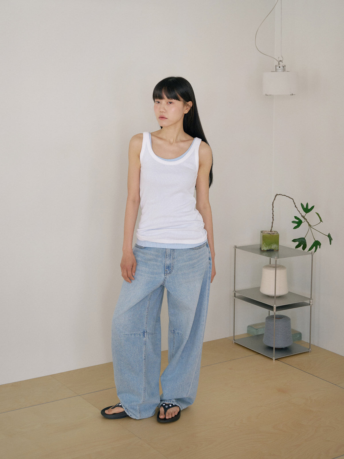 Curved Denim Pants - Light Indigo 12