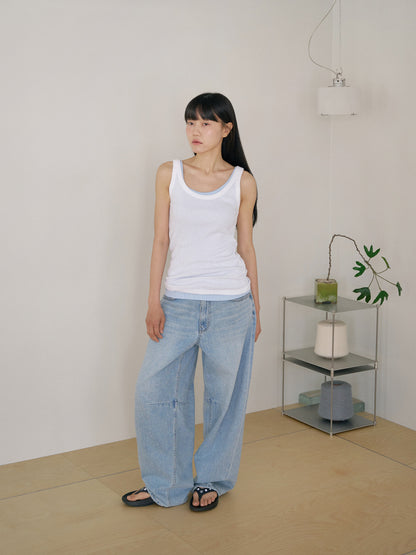 Curved Denim Pants - Light Indigo 12