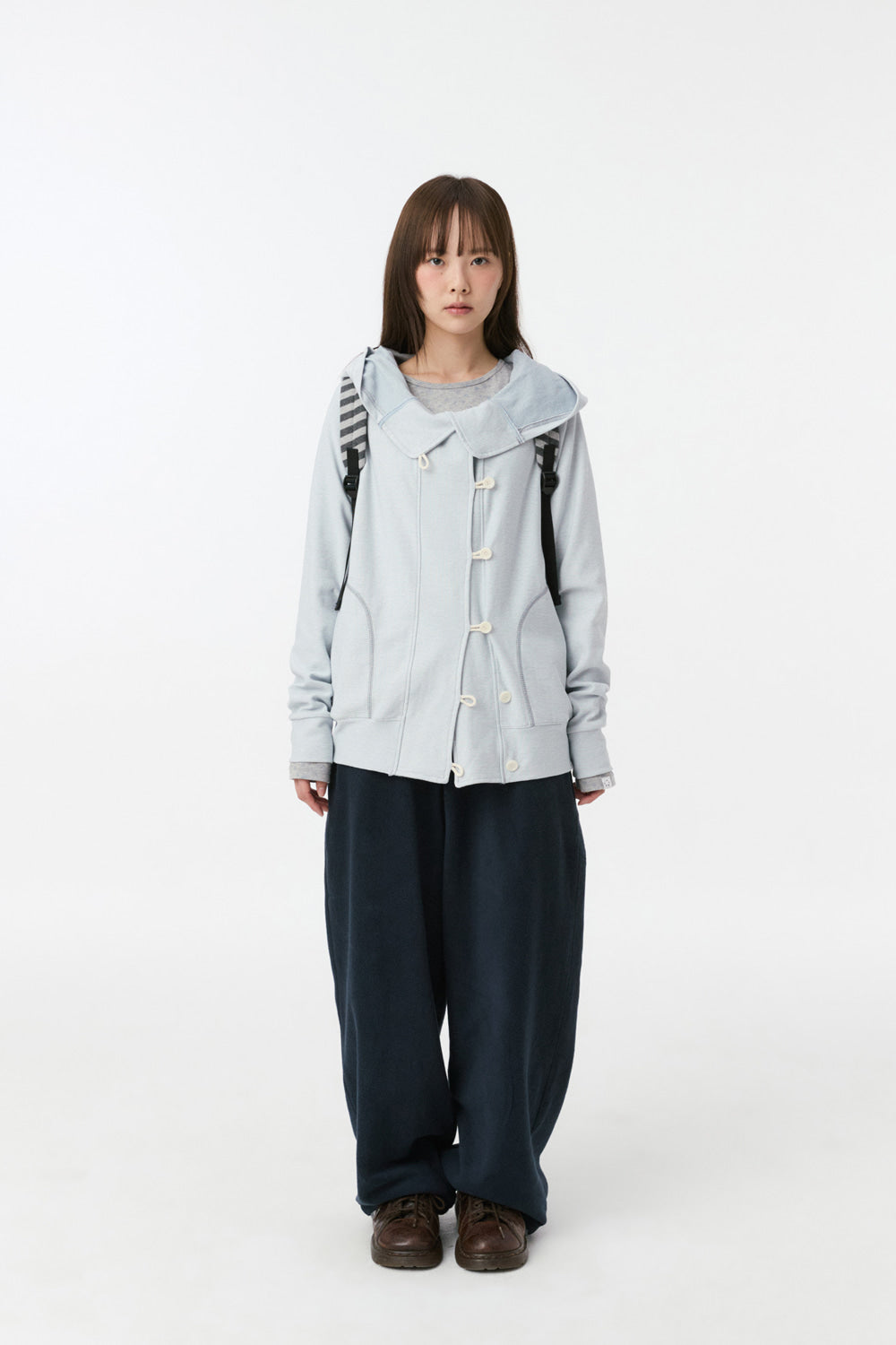 RAGLAN BUTTON HOODED ZIP-UP, SKY BLUE