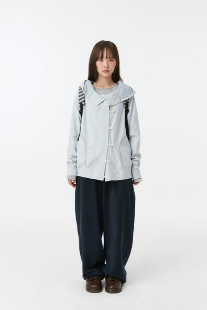 RAGLAN BUTTON HOODED ZIP-UP, SKY BLUE