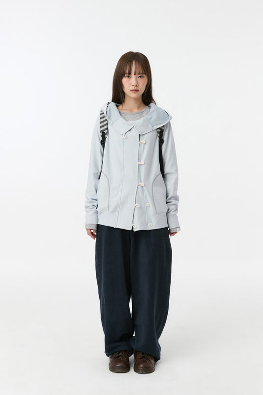 RAGLAN BUTTON HOODED ZIP-UP, SKY BLUE