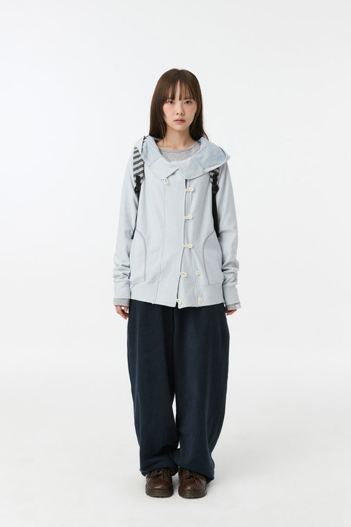 RAGLAN BUTTON HOODED ZIP-UP, SKY BLUE