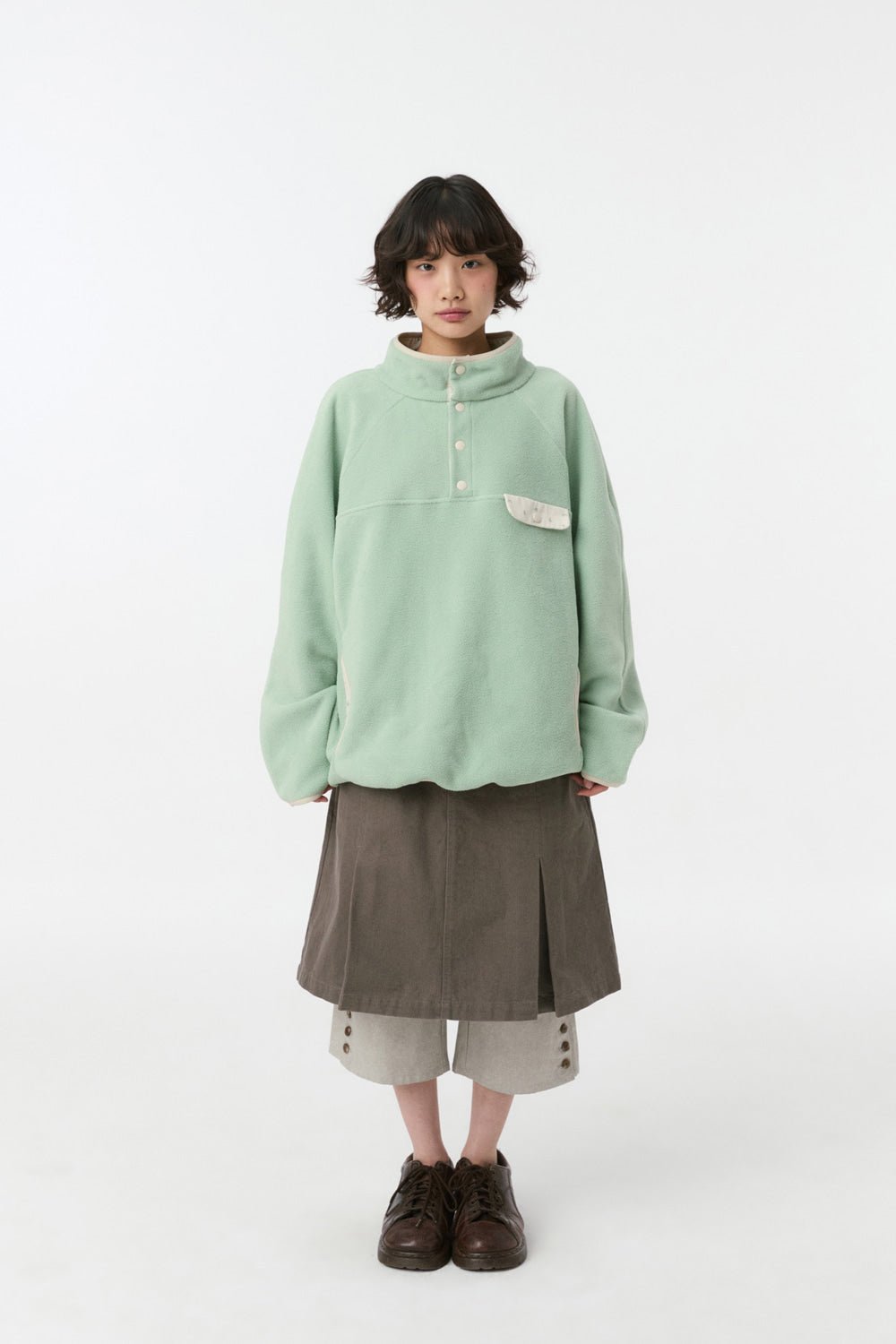 FLORAL CONTRAST FLEECE PULLOVER, MINT