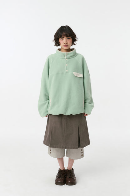 FLORAL CONTRAST FLEECE PULLOVER, MINT