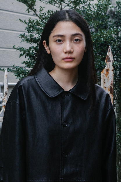 SIGNATURE LABEL VEGAN LEATHER JACKET, BLACK