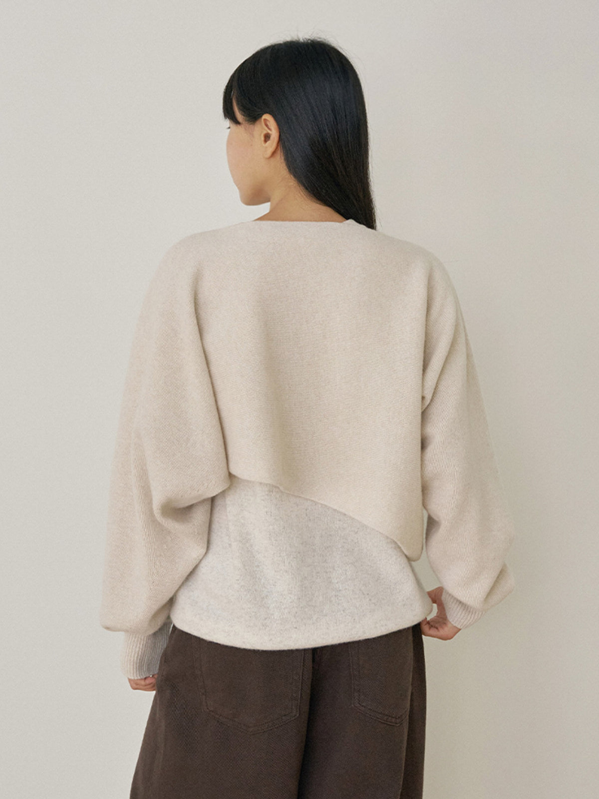 Unbalanced Boat Neck Pullover - Oatmeal 1