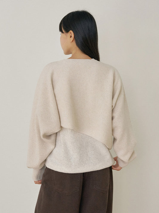 Unbalanced Boat Neck Pullover - Oatmeal 1