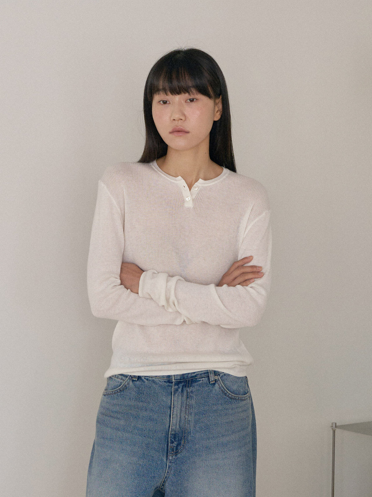 Henley Neck Pullover - Ivory 6