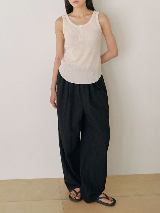 Waffle Button Sleeveless - Beige