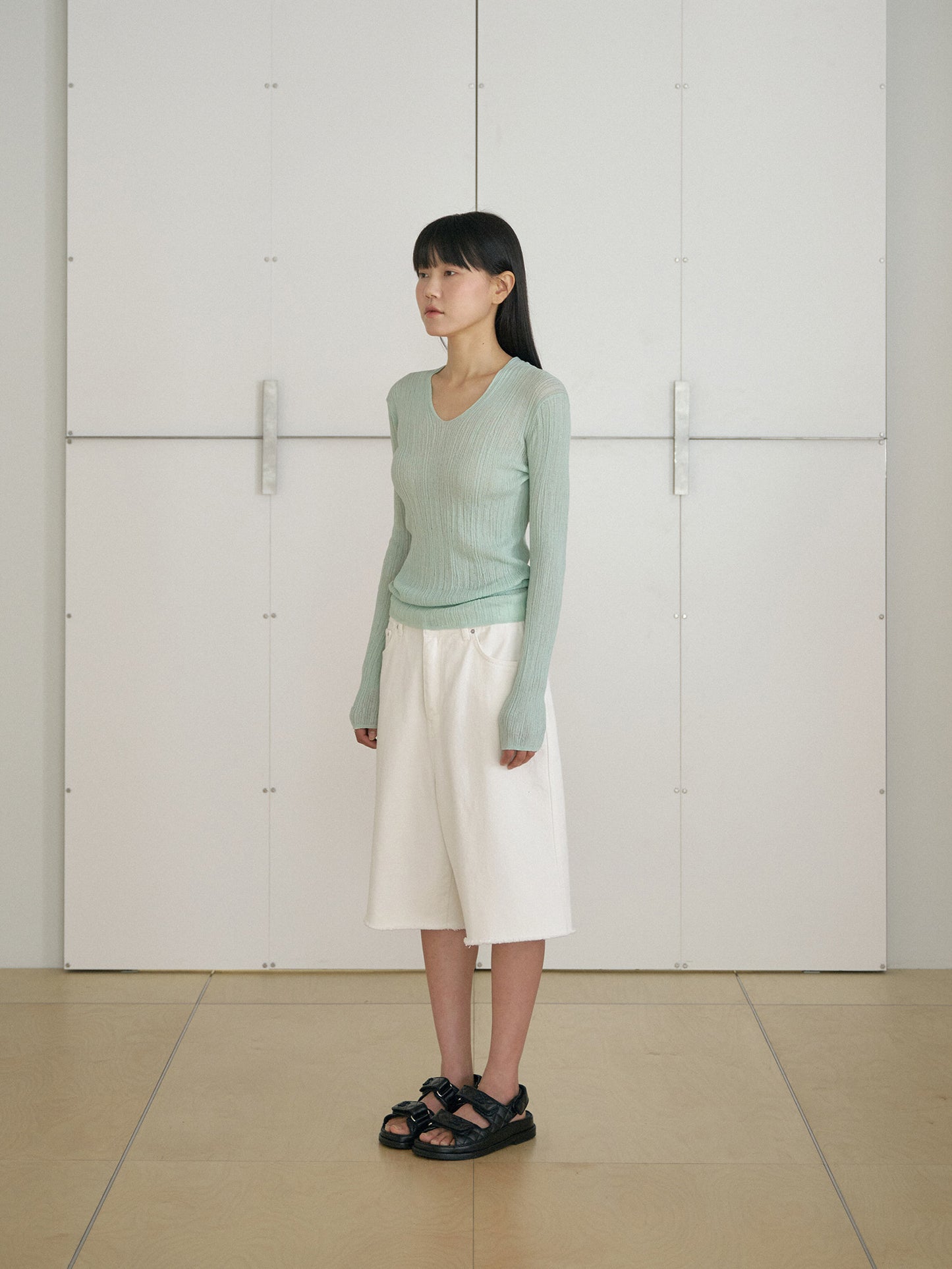 Cutoff Denim Shorts - Ivory