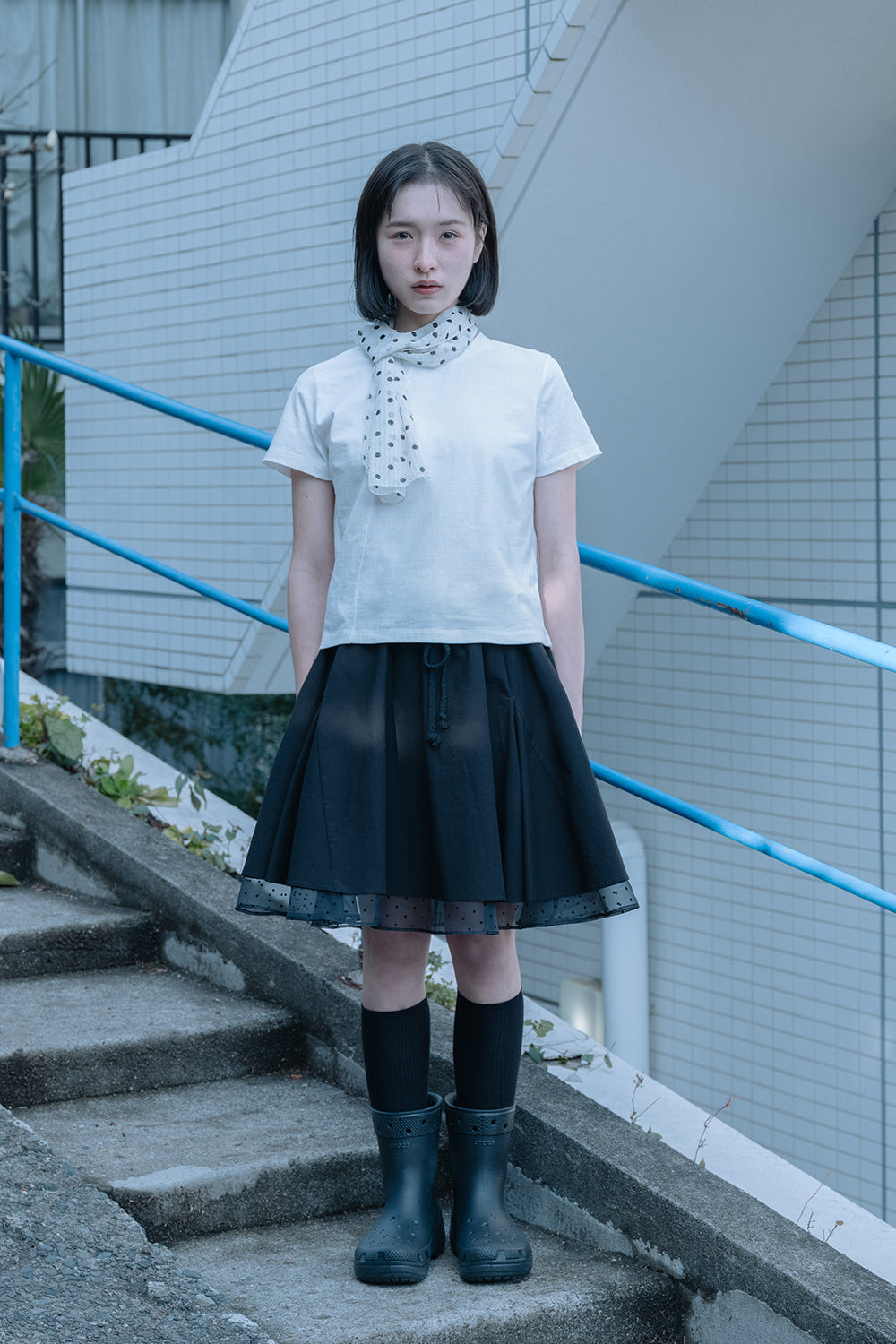 FLARE LAYERED BANDING SKIRT-BLACK