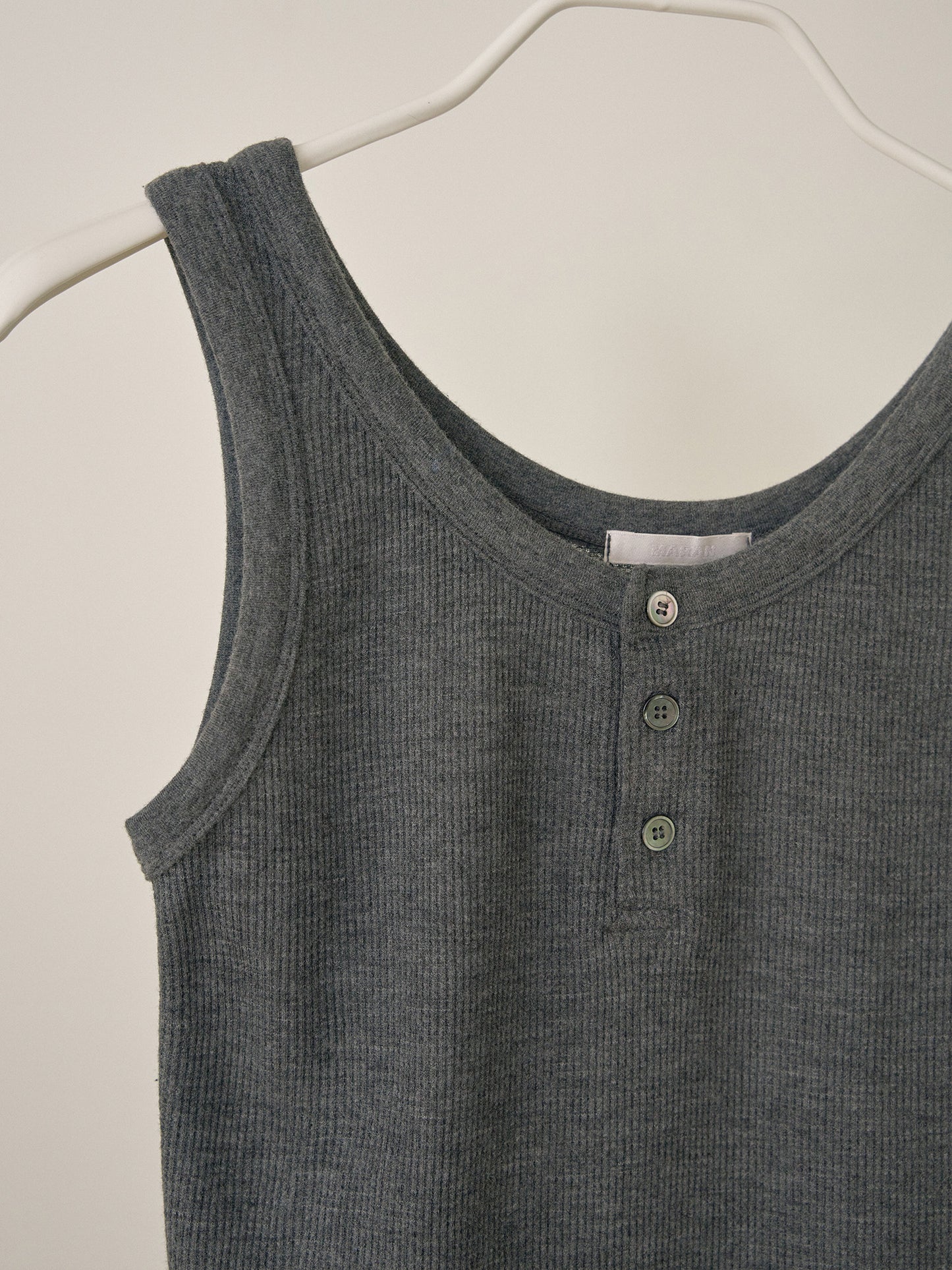 Waffle Button Sleeveless - Charcoal