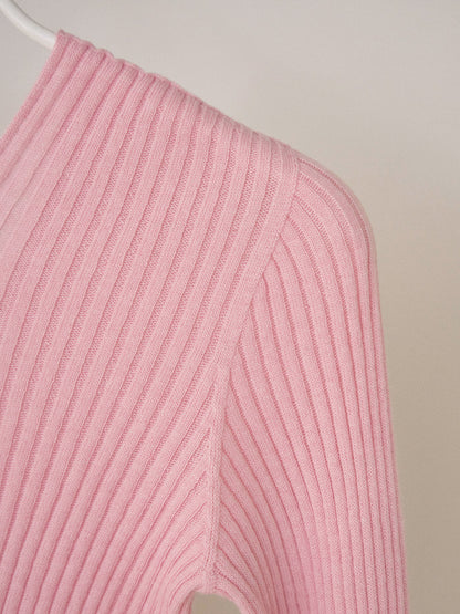 Double V-neck Rib Pullover - Pink 10