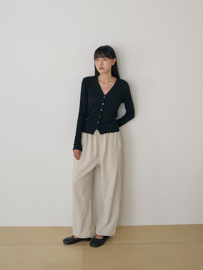 Wave V-neck Rib Cardigan - Black 3