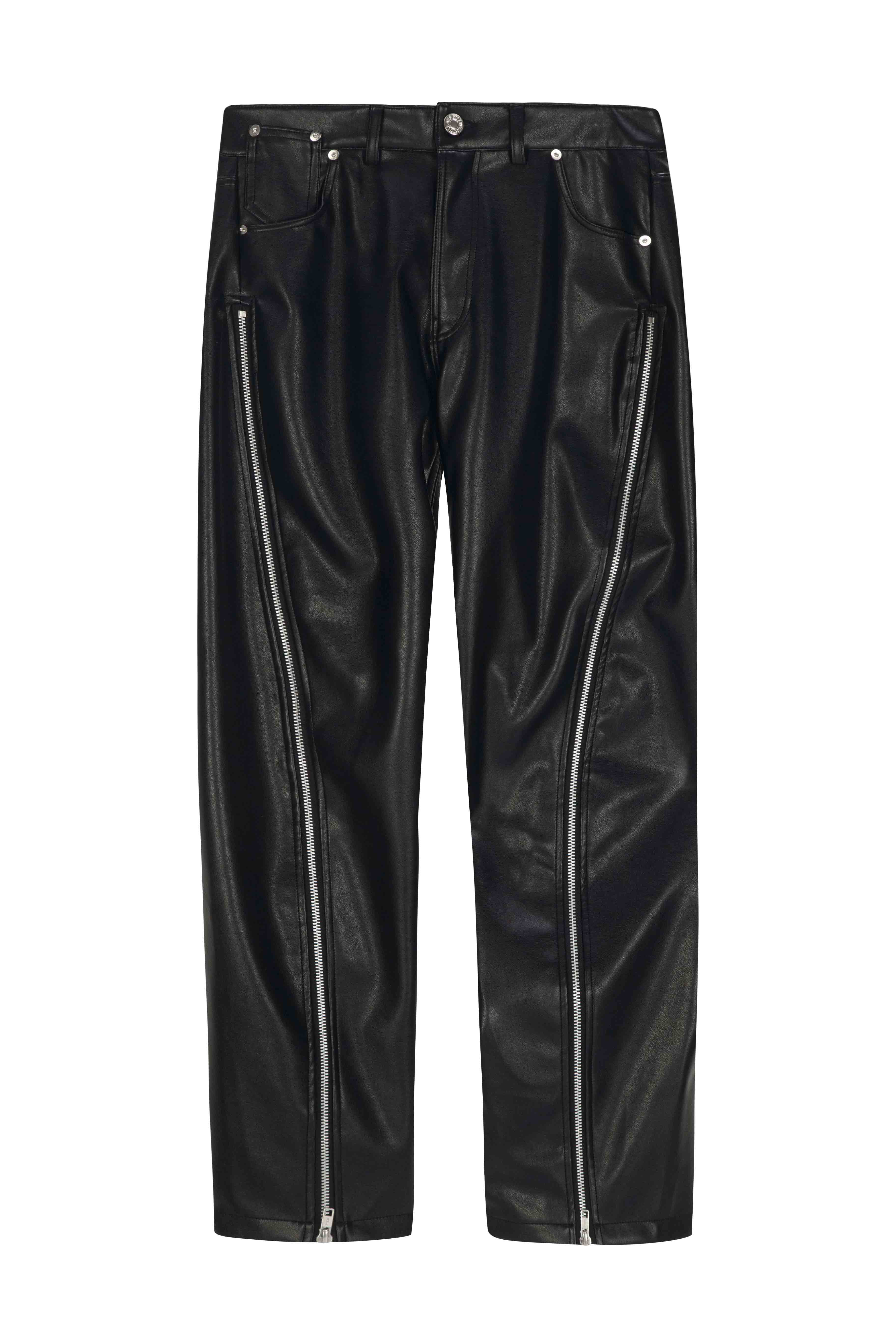 Leather Pants Korean Zip Unisex｜CURVED ZIPPER LEATHER PANTS