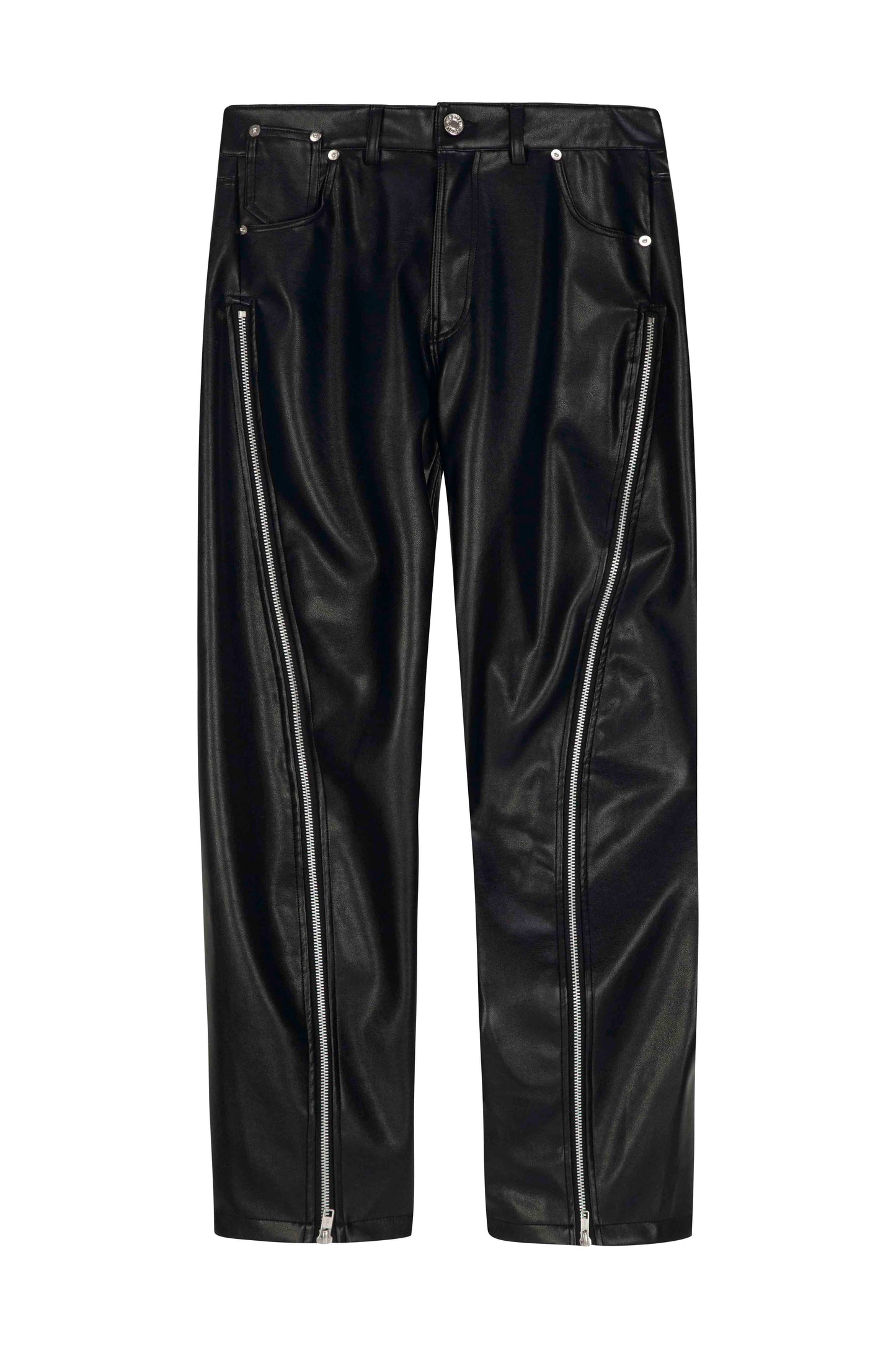 【MOMMANWA モンマンワ】CURVED ZIPPER LEATHER PANTS (FOR UNISEX)