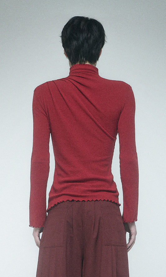 【Reculer レキュリー】Cowl string coloration draped T-shirt Red