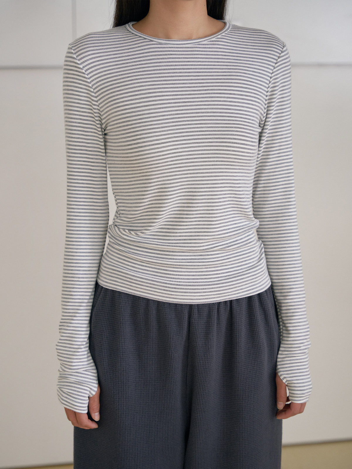 Rib Stripe Long Sleeve - Ivory 6
