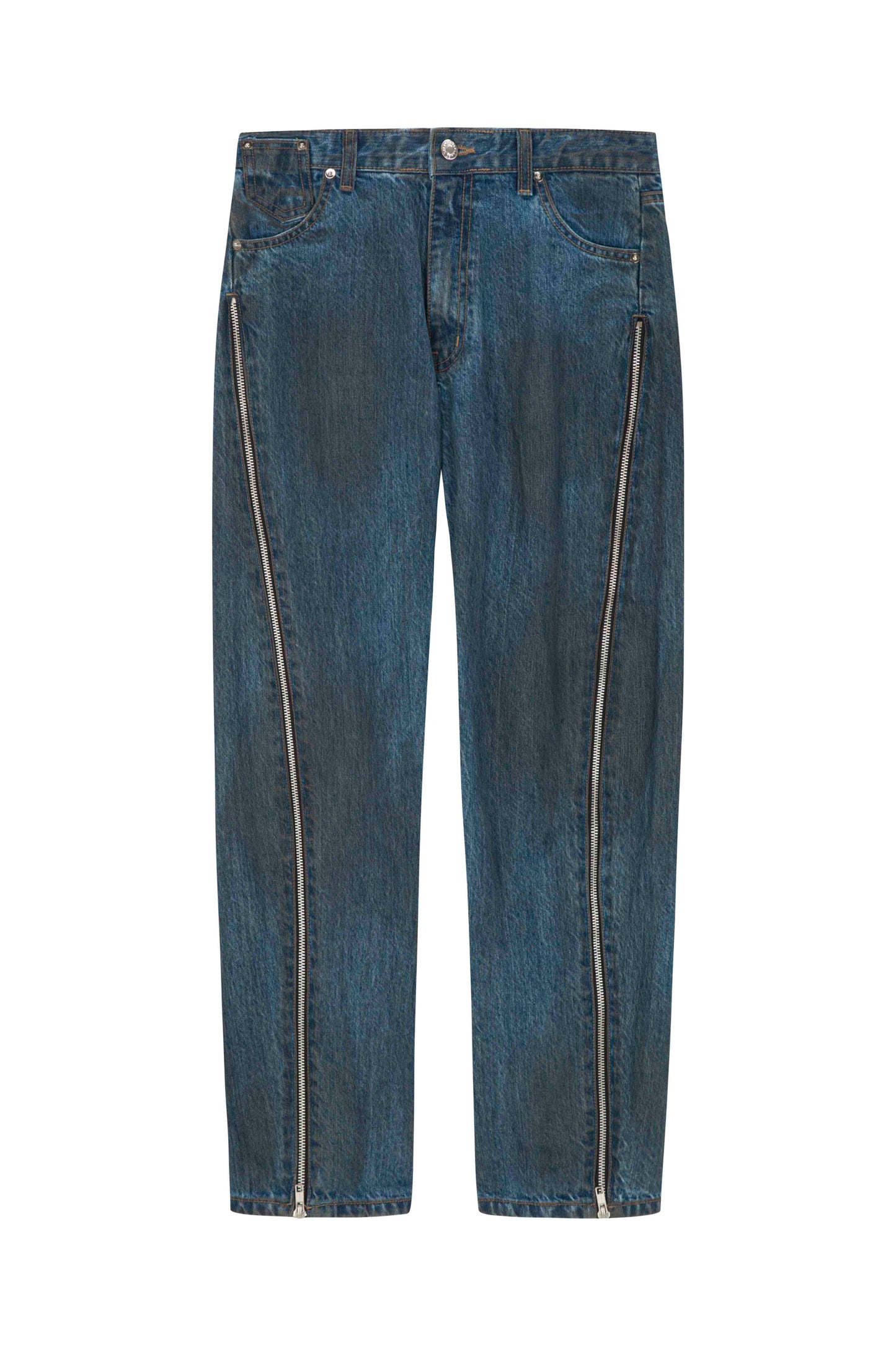 【MOMMANWA モンマンワ】CURVED ZIPPER DENIM PANTS (FOR UNISEX)
