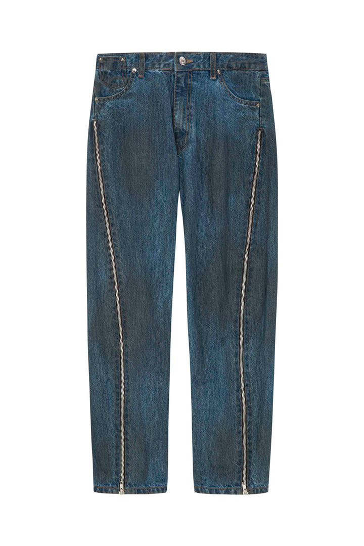 【MOMMANWA モンマンワ】CURVED ZIPPER DENIM PANTS (FOR UNISEX)
