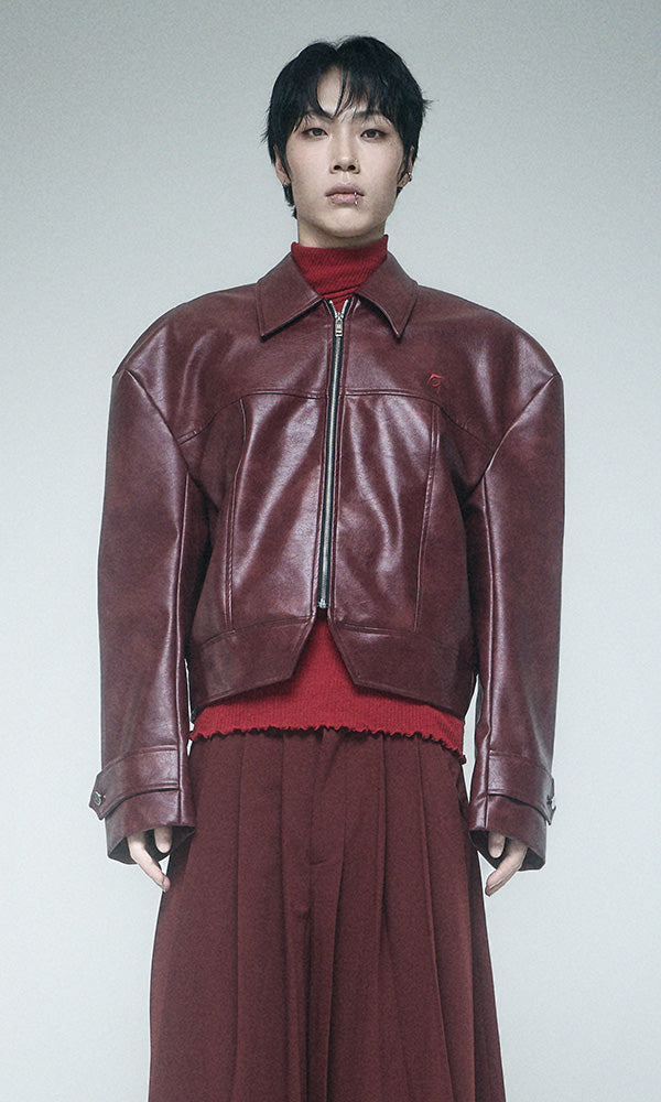 Reculer Signature stitch leather jacket(バーガンディ) 商品画像6/6