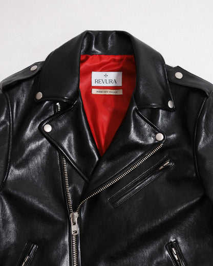 REVURA BURN OUT FLARE FAUX RIDER JACKET - S (W)