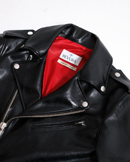 REVURA BURN OUT FLARE FAUX RIDER JACKET - S (W)