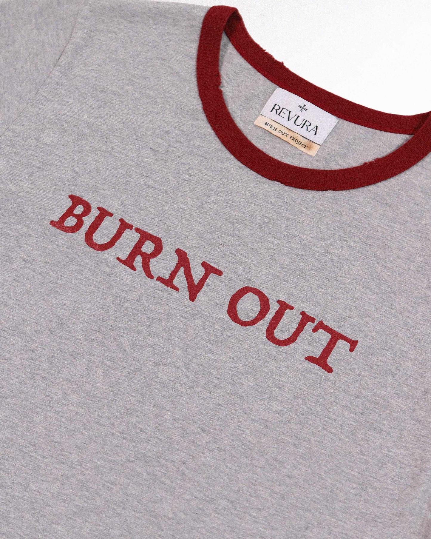 【REVURA レビュ―ラ】BURN OUT FRAY RINGER T-SHIRT GRAY / RED - UNISEX