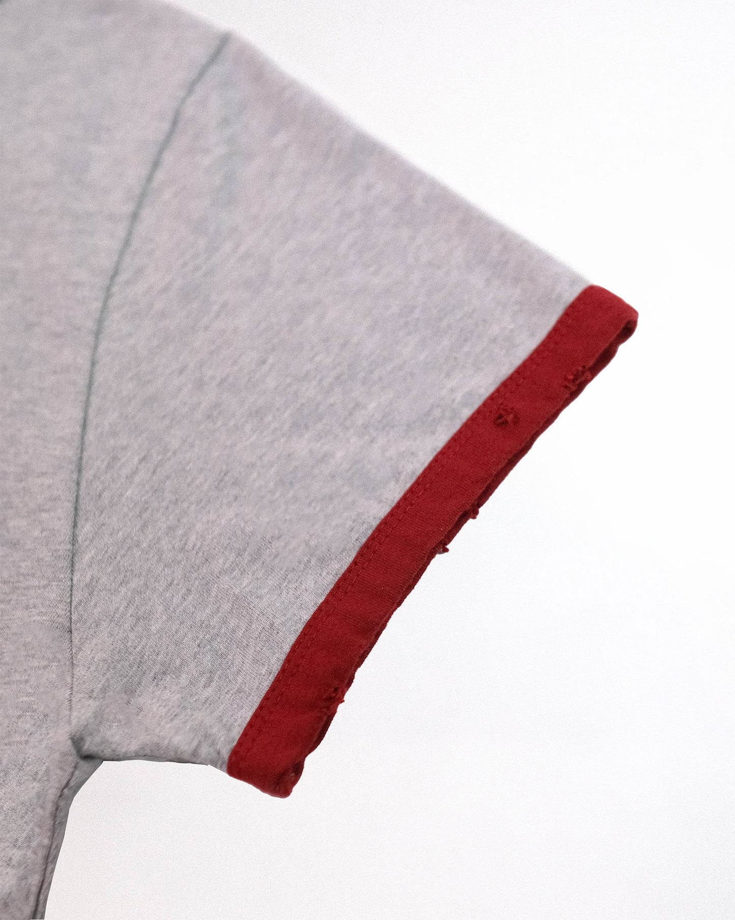 【REVURA レビュ―ラ】BURN OUT FRAY RINGER T-SHIRT GRAY / RED - UNISEX