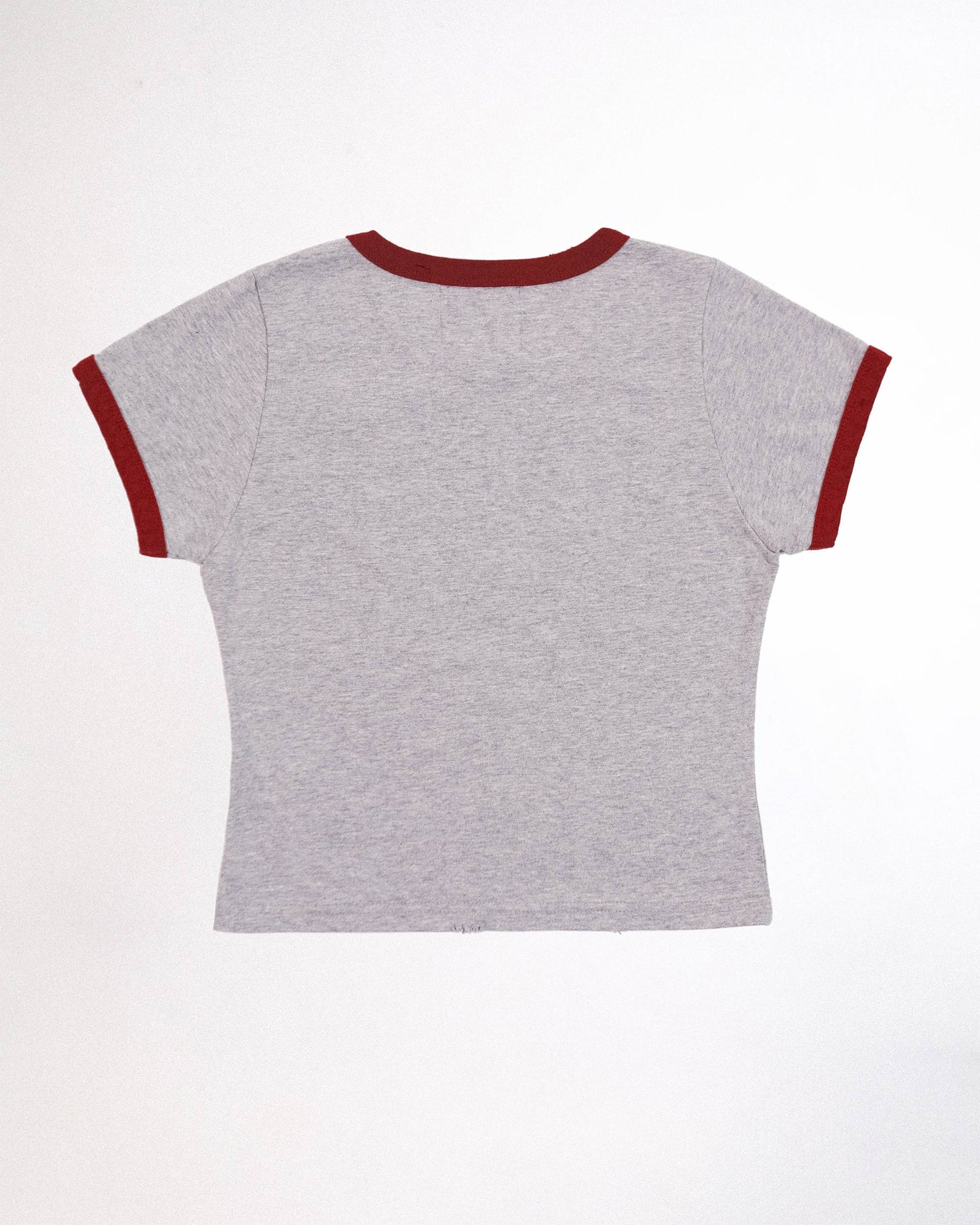 【REVURA レビュ―ラ】BURN OUT FRAY RINGER T-SHIRT GRAY / RED - S (W / CROP FIT)