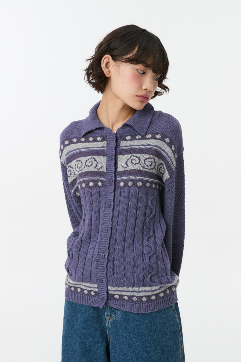 SNAIL GRAPHIC KNIT CARDIGAN, PURPLE