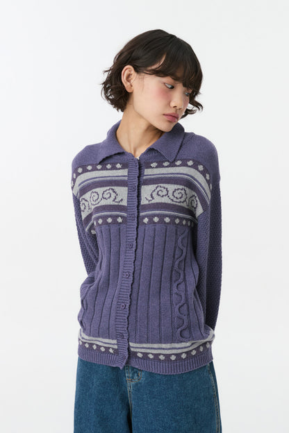 SNAIL GRAPHIC KNIT CARDIGAN, PURPLE