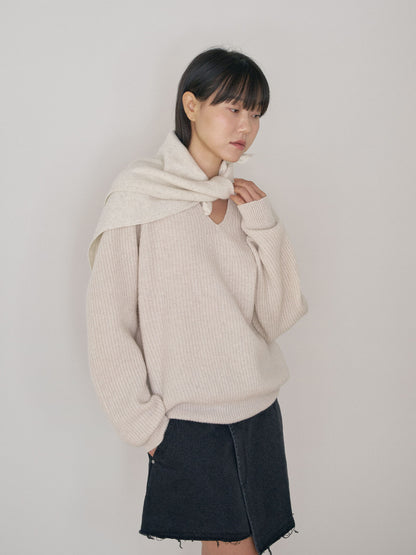 MARAN Wool V-neck Raglan Pullover - Oatmeal 商品画像13/21