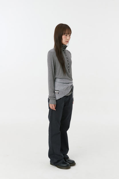 EMBROIDERY POCKET BOOTCUT PANTS, NAVY
