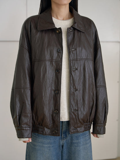 Soft Leather Blouson - Brown 10