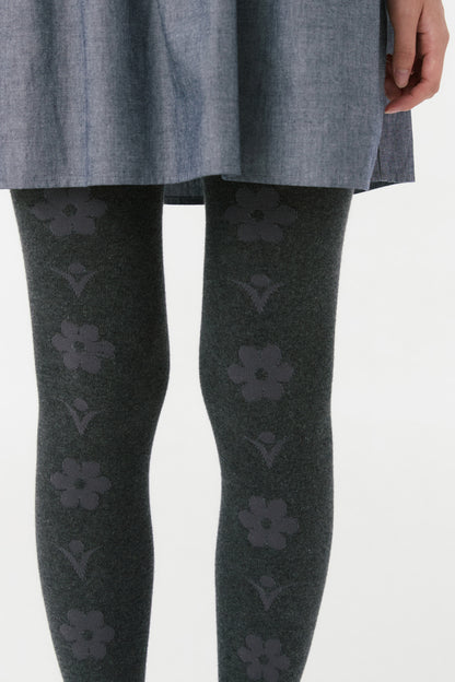 FLORAL PATTERN TIGHTS, CHARCOAL