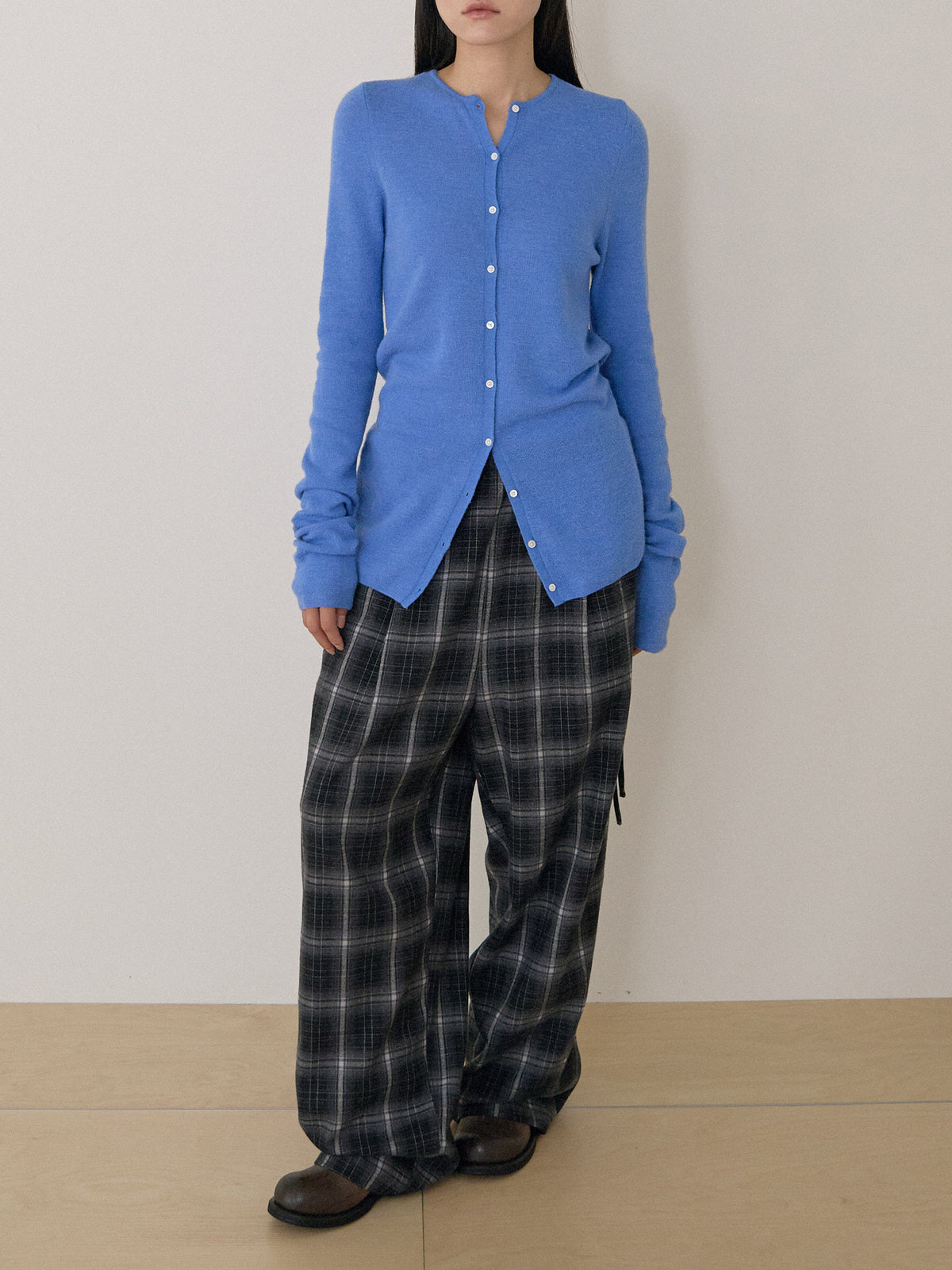 Alpaca Button Cardigan - Blue 2