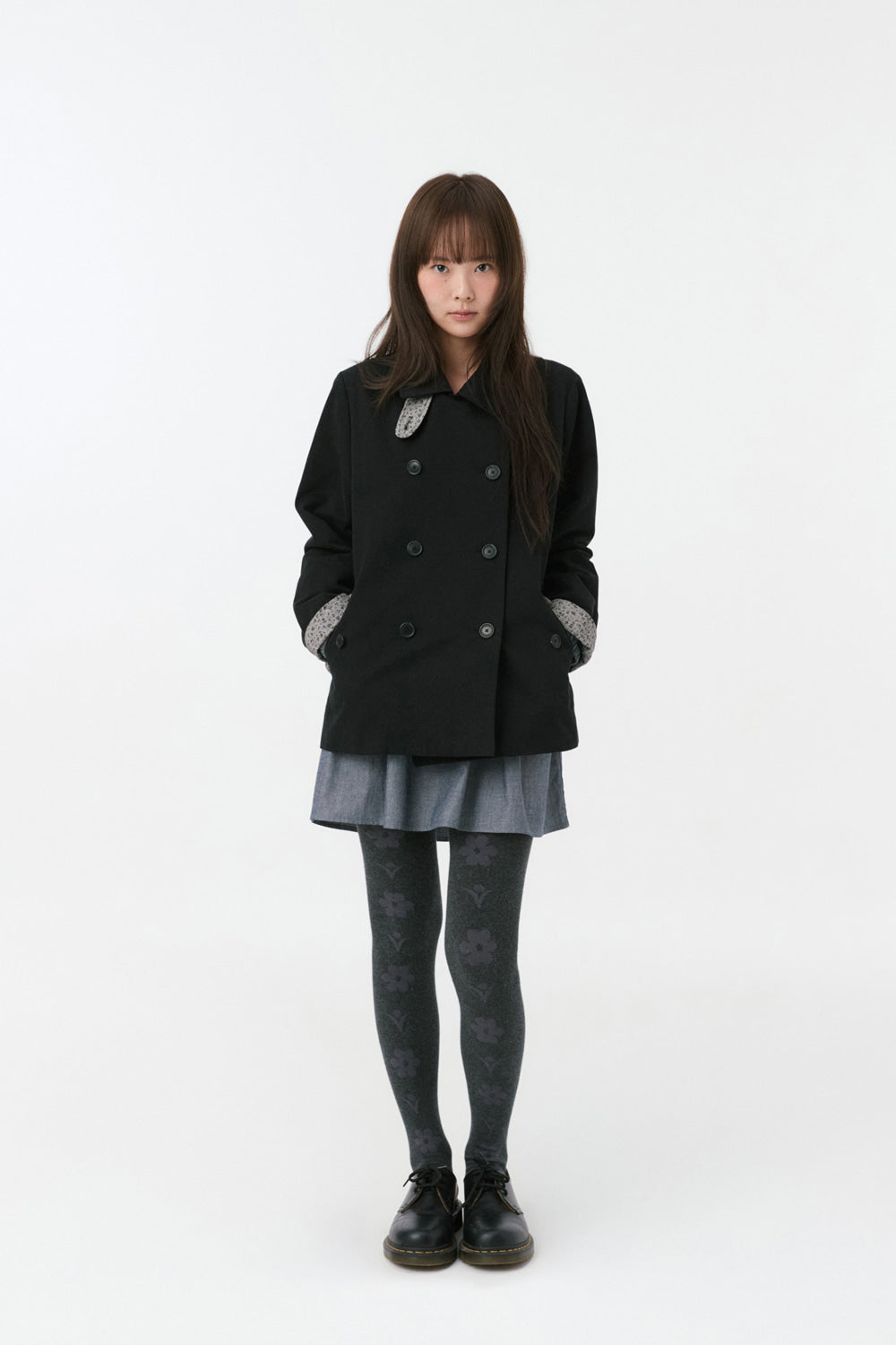 FLORAL PATTERN TIGHTS, CHARCOAL