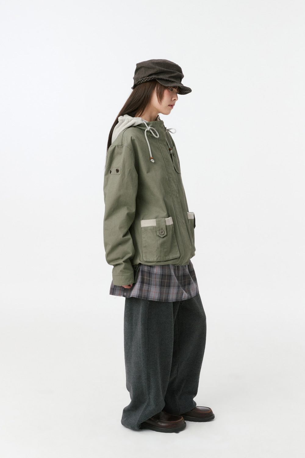 ROUND POCKET FISHTAIL JACKET, KHAKI