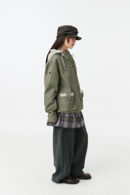ROUND POCKET FISHTAIL JACKET, KHAKI