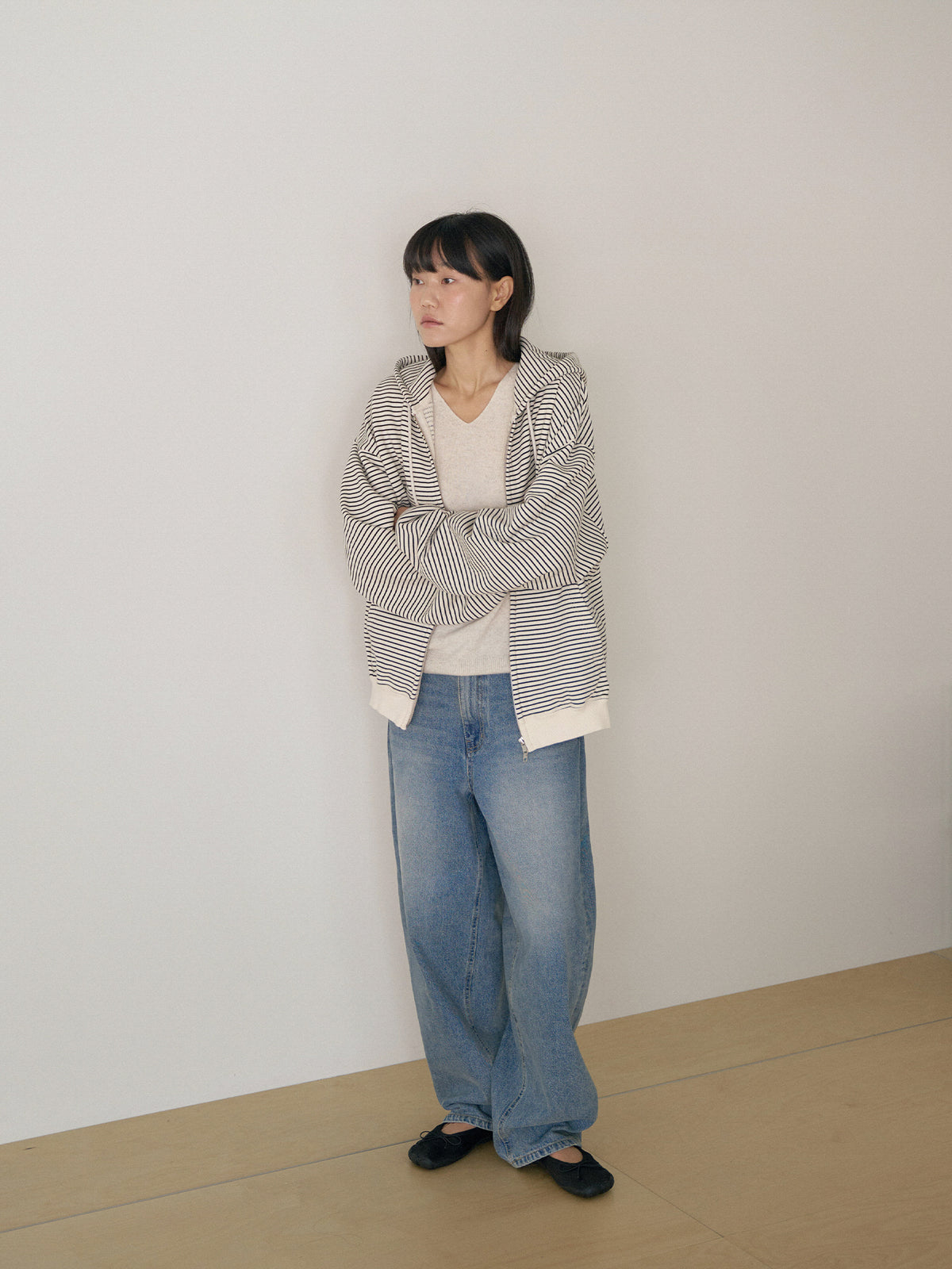 Stripe Hoodie Zip-up - Ivory 8