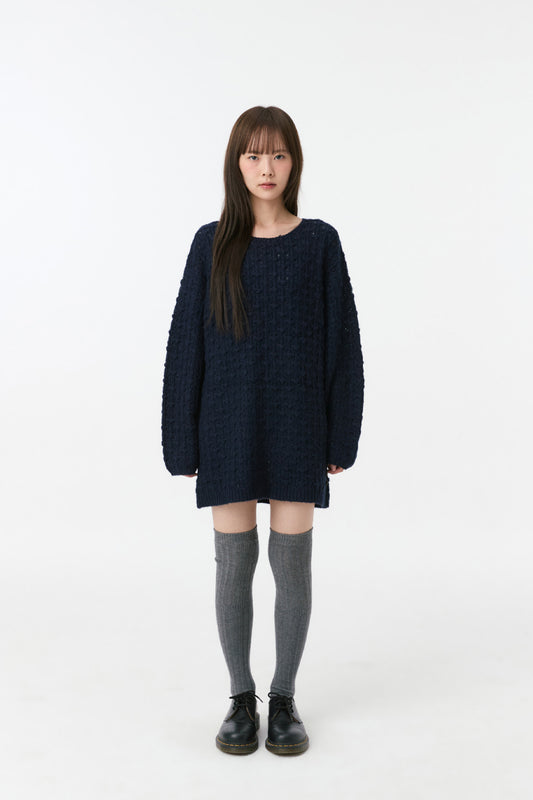 NUBBY TEXTURED HALF KNIT, NAVY
