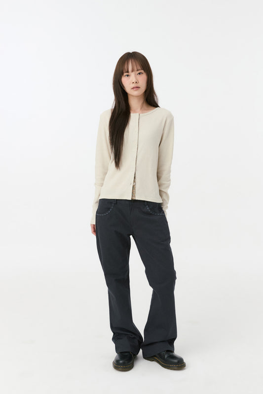 FLORAL COLOR BLOCK JERSEY CARDIGAN, BEIGE